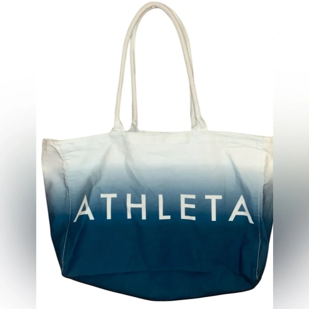 Athleta Ombre Blue Canvas Tote Bag Lightweight  Beach Gym Shopping Playground